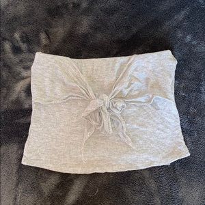Ribbed gray tube top with front tie